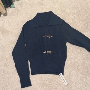 Commense Navy Cardigan with Gold Clasps
